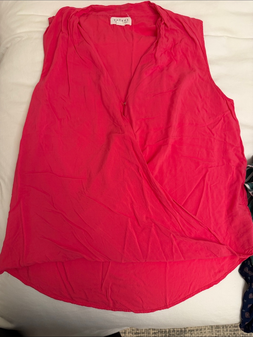 Velvet Bright Pink Sleeveless Wrap-Front Camisole